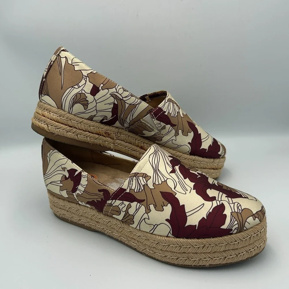 Naturalizer Thea 3 Platform Espadrille Womens 10 Slip On Raffia Floral Canvas